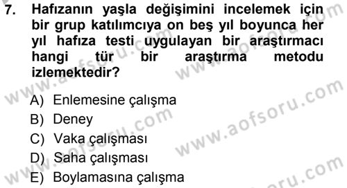 Psikoloji Dersi 2012 - 2013 Yılı (Vize) Ara Sınav Soruları 7. Soru