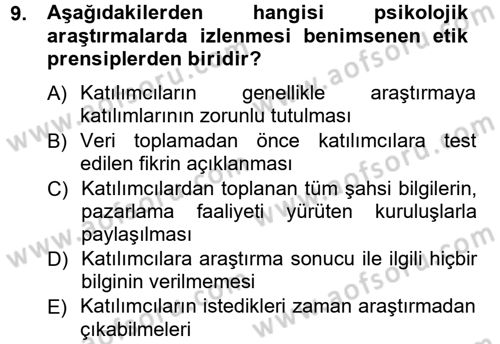 Psikoloji Dersi 2012 - 2013 Yılı (Vize) Ara Sınav Soruları 9. Soru