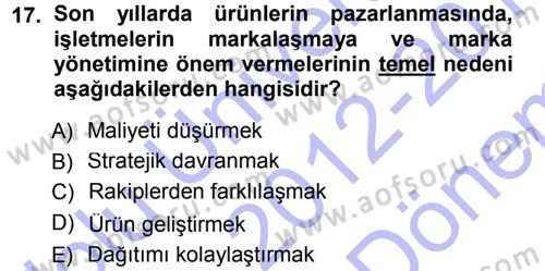 Psikoloji Dersi 2012 - 2013 Yılı (Final) Dönem Sonu Sınav Soruları 17. Soru