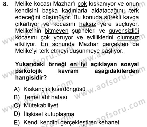 Psikoloji Dersi 2012 - 2013 Yılı (Final) Dönem Sonu Sınav Soruları 8. Soru