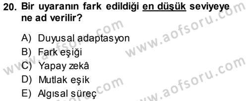 Psikoloji Dersi 2013 - 2014 Yılı (Vize) Ara Sınav Soruları 20. Soru