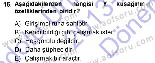 Psikoloji Dersi 2013 - 2014 Yılı (Final) Dönem Sonu Sınav Soruları 16. Soru