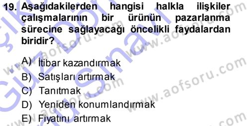 Psikoloji Dersi 2013 - 2014 Yılı (Final) Dönem Sonu Sınav Soruları 19. Soru