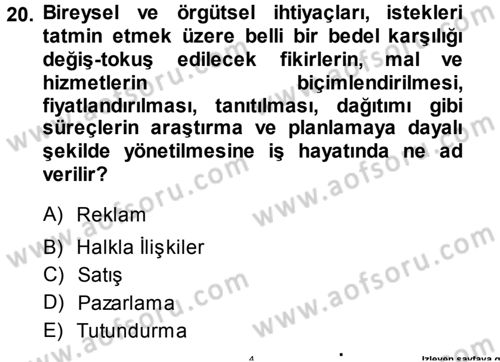 Psikoloji Dersi 2013 - 2014 Yılı (Final) Dönem Sonu Sınav Soruları 20. Soru