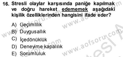 Psikoloji Dersi 2013 - 2014 Yılı Tek Ders Sınav Soruları 16. Soru