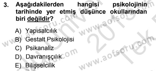 Psikoloji Dersi 2013 - 2014 Yılı Tek Ders Sınav Soruları 3. Soru