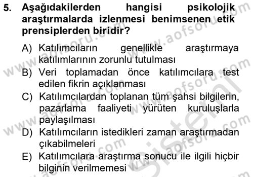 Psikoloji Dersi 2013 - 2014 Yılı Tek Ders Sınav Soruları 5. Soru