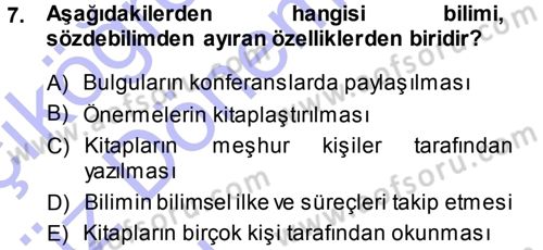 Psikoloji Dersi 2014 - 2015 Yılı (Vize) Ara Sınav Soruları 7. Soru