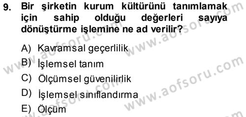 Psikoloji Dersi 2014 - 2015 Yılı (Vize) Ara Sınav Soruları 9. Soru
