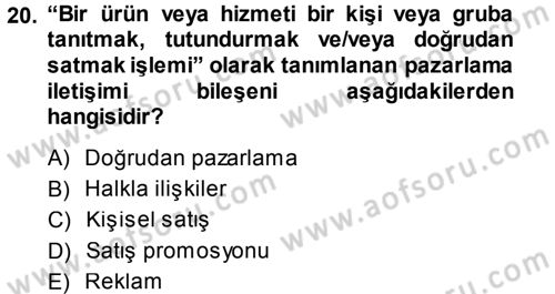 Psikoloji Dersi 2014 - 2015 Yılı (Final) Dönem Sonu Sınav Soruları 20. Soru