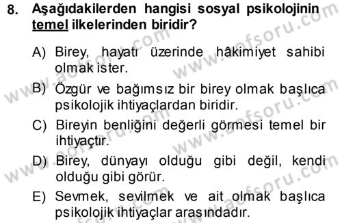 Psikoloji Dersi 2014 - 2015 Yılı (Final) Dönem Sonu Sınav Soruları 8. Soru