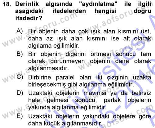 Psikoloji Dersi 2015 - 2016 Yılı (Vize) Ara Sınav Soruları 18. Soru