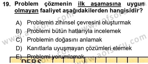 Psikoloji Dersi 2015 - 2016 Yılı (Vize) Ara Sınav Soruları 19. Soru