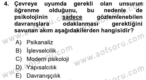 Psikoloji Dersi 2015 - 2016 Yılı (Vize) Ara Sınav Soruları 4. Soru