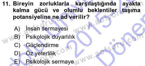 Psikoloji Dersi 2015 - 2016 Yılı (Final) Dönem Sonu Sınav Soruları 11. Soru