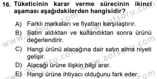 Psikoloji Dersi 2015 - 2016 Yılı (Final) Dönem Sonu Sınav Soruları 16. Soru