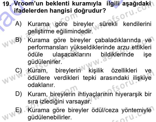 Psikoloji Dersi 2015 - 2016 Yılı (Final) Dönem Sonu Sınav Soruları 19. Soru