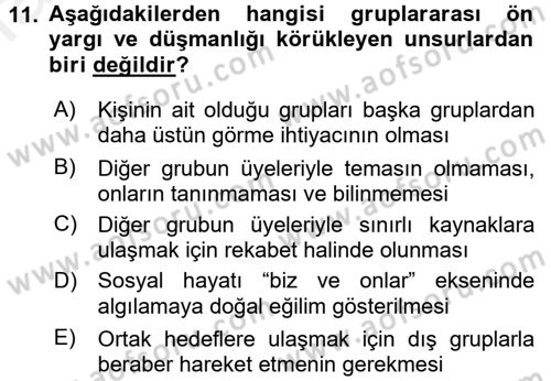 Psikoloji Dersi 2015 - 2016 Yılı Tek Ders Sınav Soruları 11. Soru