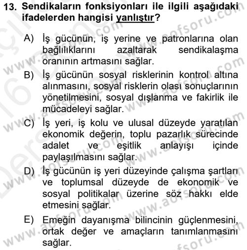 Psikoloji Dersi 2015 - 2016 Yılı Tek Ders Sınav Soruları 13. Soru