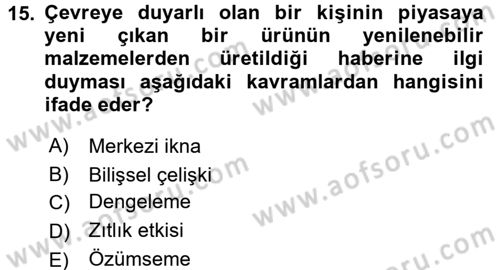 Psikoloji Dersi 2015 - 2016 Yılı Tek Ders Sınav Soruları 15. Soru