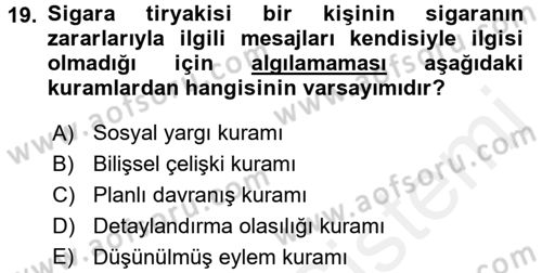 Psikoloji Dersi 2015 - 2016 Yılı Tek Ders Sınav Soruları 19. Soru
