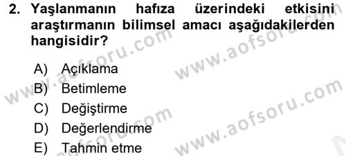 Psikoloji Dersi 2015 - 2016 Yılı Tek Ders Sınav Soruları 2. Soru