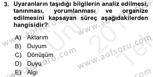 Psikoloji Dersi 2015 - 2016 Yılı Tek Ders Sınav Soruları 3. Soru