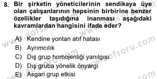 Psikoloji Dersi 2015 - 2016 Yılı Tek Ders Sınav Soruları 8. Soru