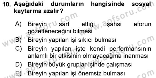 Psikoloji Dersi 2016 - 2017 Yılı 3 Ders Sınav Soruları 10. Soru
