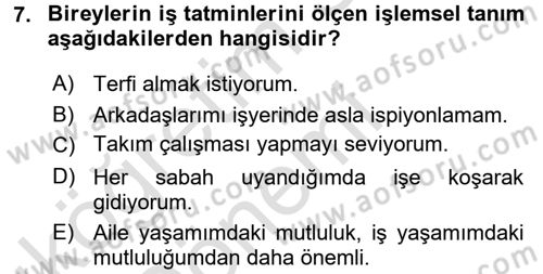 Psikoloji Dersi 2016 - 2017 Yılı (Vize) Ara Sınav Soruları 7. Soru