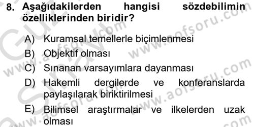 Psikoloji Dersi 2016 - 2017 Yılı (Vize) Ara Sınav Soruları 8. Soru