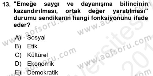 Psikoloji Dersi 2016 - 2017 Yılı (Final) Dönem Sonu Sınav Soruları 13. Soru