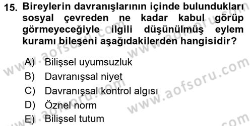 Psikoloji Dersi 2016 - 2017 Yılı (Final) Dönem Sonu Sınav Soruları 15. Soru