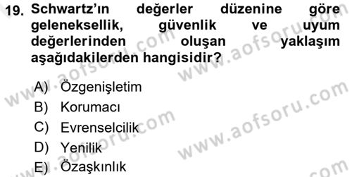 Psikoloji Dersi 2016 - 2017 Yılı (Final) Dönem Sonu Sınav Soruları 19. Soru