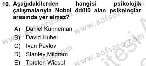 Psikoloji Dersi 2017 - 2018 Yılı (Vize) Ara Sınav Soruları 10. Soru