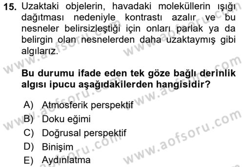 Psikoloji Dersi 2017 - 2018 Yılı (Vize) Ara Sınav Soruları 15. Soru