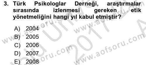 Psikoloji Dersi 2017 - 2018 Yılı (Vize) Ara Sınav Soruları 3. Soru