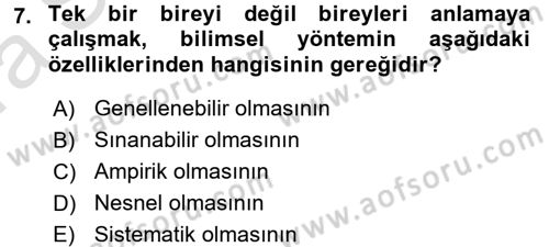 Psikoloji Dersi 2017 - 2018 Yılı (Vize) Ara Sınav Soruları 7. Soru