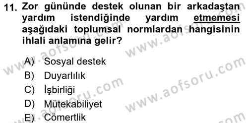 Psikoloji Dersi 2017 - 2018 Yılı (Final) Dönem Sonu Sınav Soruları 11. Soru