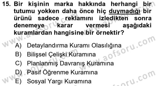 Psikoloji Dersi 2017 - 2018 Yılı (Final) Dönem Sonu Sınav Soruları 15. Soru