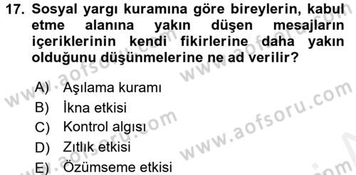 Psikoloji Dersi 2017 - 2018 Yılı (Final) Dönem Sonu Sınav Soruları 17. Soru