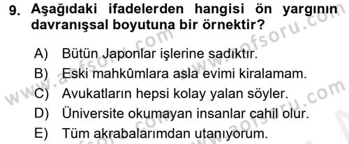 Psikoloji Dersi 2017 - 2018 Yılı (Final) Dönem Sonu Sınav Soruları 9. Soru