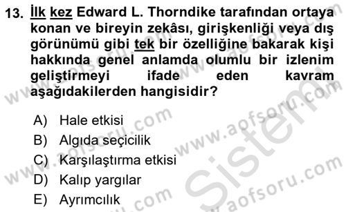 Psikoloji Dersi 2018 - 2019 Yılı 3 Ders Sınav Soruları 13. Soru