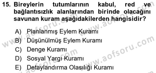 Psikoloji Dersi 2018 - 2019 Yılı 3 Ders Sınav Soruları 15. Soru
