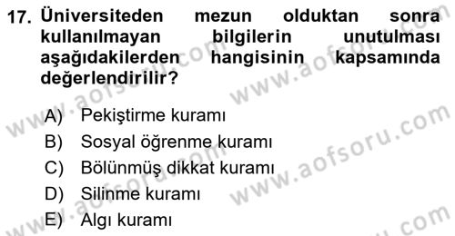 Psikoloji Dersi 2018 - 2019 Yılı 3 Ders Sınav Soruları 17. Soru