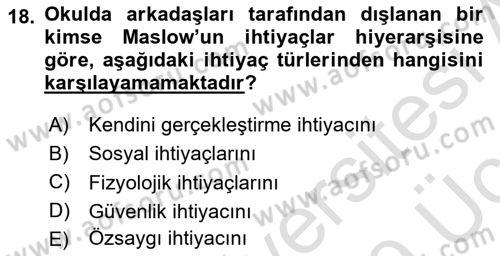 Psikoloji Dersi 2018 - 2019 Yılı 3 Ders Sınav Soruları 18. Soru