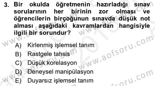 Psikoloji Dersi 2018 - 2019 Yılı (Vize) Ara Sınav Soruları 3. Soru