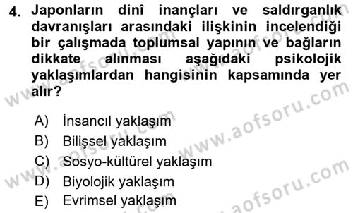 Psikoloji Dersi 2018 - 2019 Yılı (Vize) Ara Sınav Soruları 4. Soru
