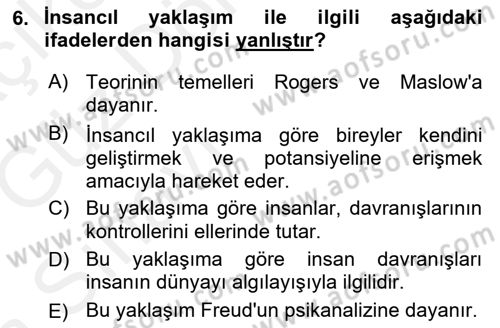 Psikoloji Dersi 2018 - 2019 Yılı (Vize) Ara Sınav Soruları 6. Soru