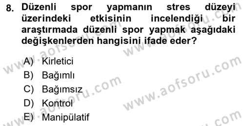 Psikoloji Dersi 2018 - 2019 Yılı (Vize) Ara Sınav Soruları 8. Soru